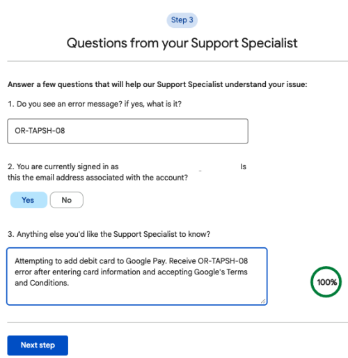 Google Pay Support Form